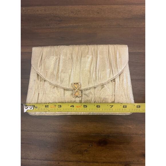 Vintage Lou Taylor Gold Clutch with Fold Out Mirror Italy - Picture 5 of 6